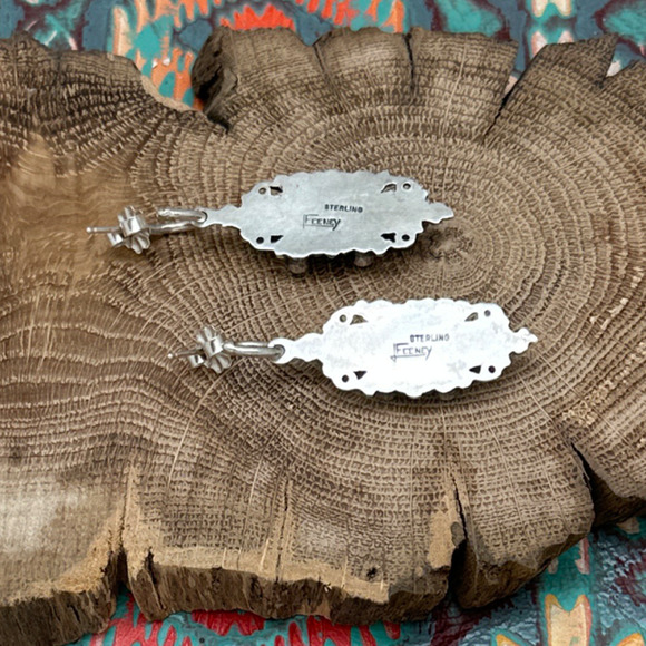 LEO FEENEY Sterling Silver Sleeping Beauty Turquoise Hoop Earrings Fancy Dangles - Picture 2 of 2